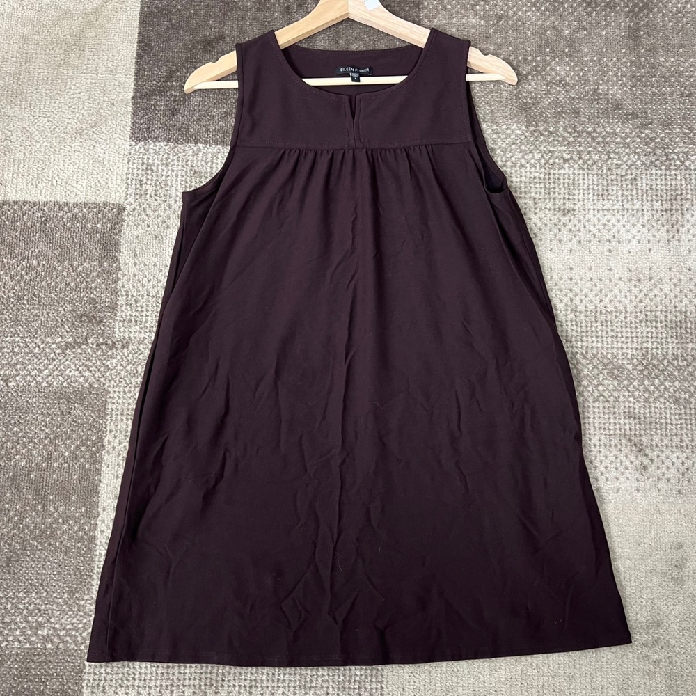 Eileen Fisher‎ Womens Small Brown Sleeveless Clove Tunic Top Mini V-Neck Slit